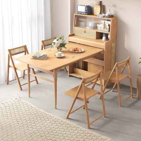 JASIWAY Rectangular Folding Dining Table with Storage and Shelf