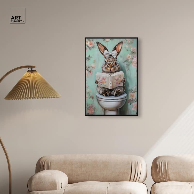 Petite Floral Toilet Bunny Canvas by Art Remedy