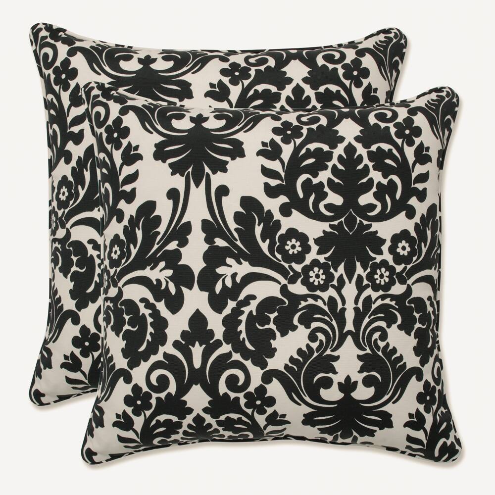 Pillow Perfect Outdoor Black/ Beige Damask Toss Pillows (Set of 2)