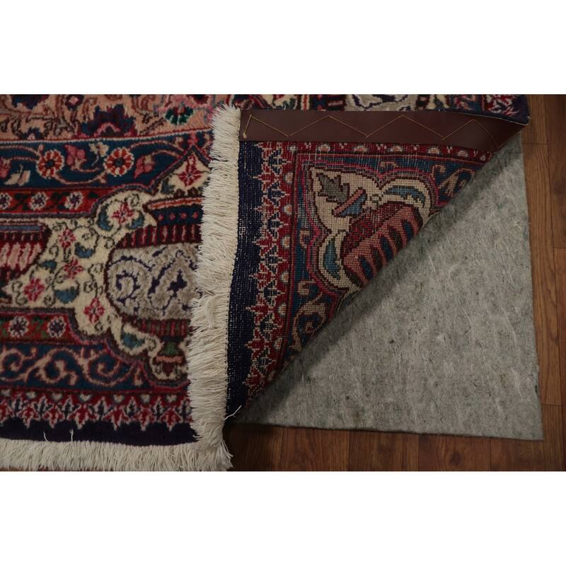 Hand Knotted Oriental 100% Wool Carpet Traditional Floral Navy Blue & Blues Kashmar Area Rug - 12' 10'' X 9' 4''