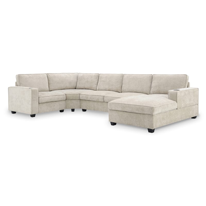 U Shaped Sectional Sofa, Chenille Corner Couch Set with Cup Holders