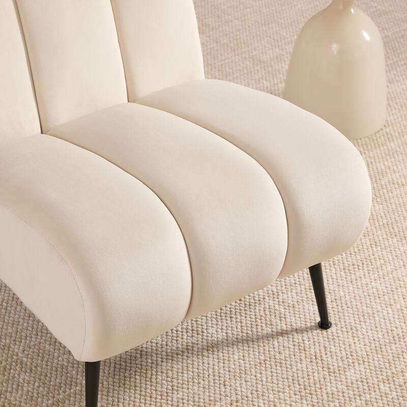 Velvet Armless Accent Chair with Black Metal Legs