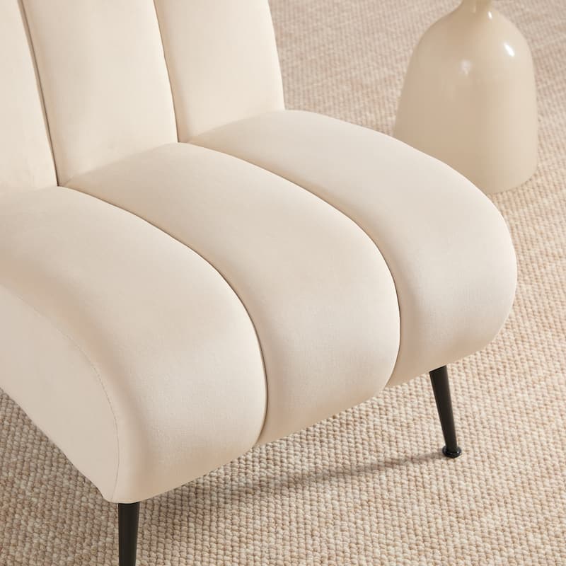 Velvet Upholstered Accent Chair, Ergonomic Lounge Reading Chair, Armless Chair with Metal Legs for Living Room, Bedroom