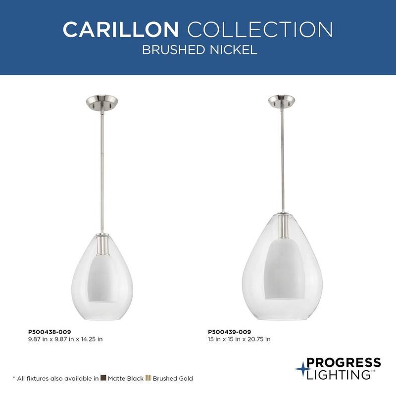 Carillon Collection One-Light Brushed Nickel Contemporary Pendant - 9.87 in x 9.87 in x 14.25 in