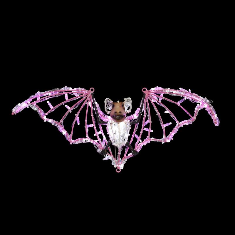 LED Lighted Bat Hanging Outdoor Halloween Decoration - 31" - Pink and White