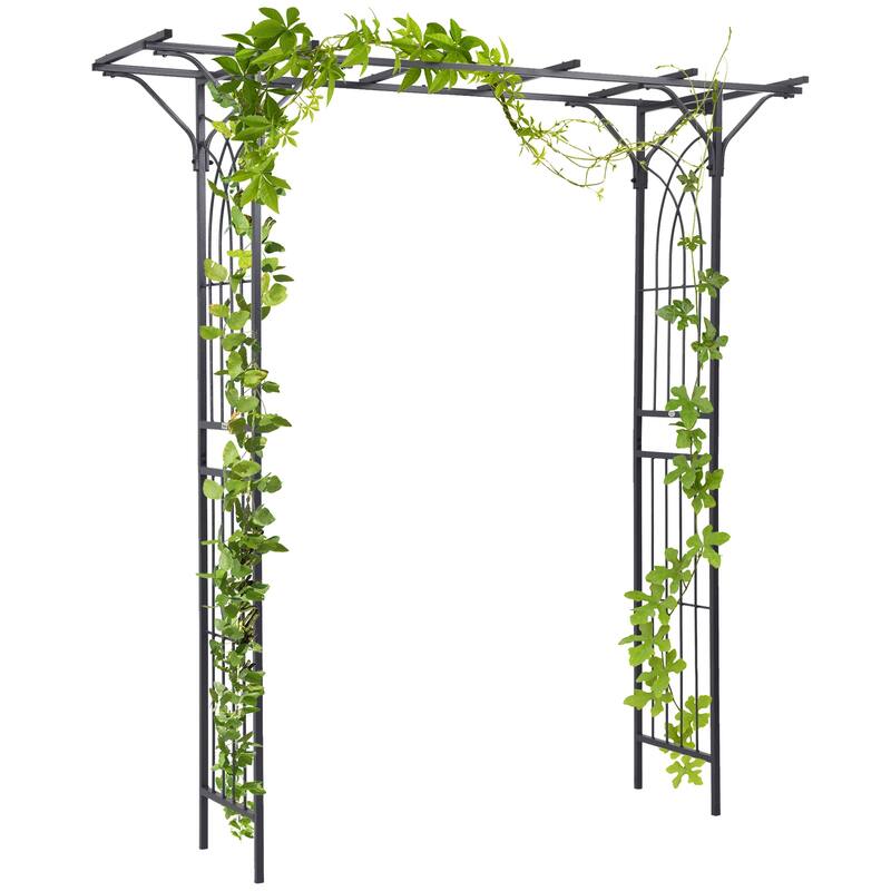 Outsunny 82” Decorative Metal Garden Trellis Arch with Durable Steel Tubing & Elegant Scrollwork, Perfect for Weddings