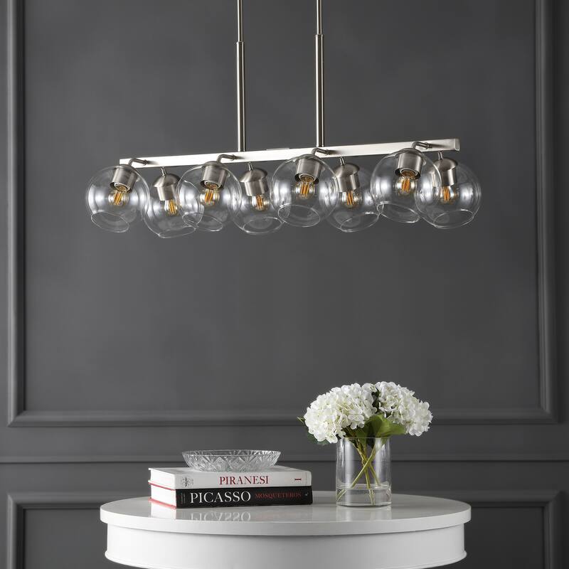 Jaxon 33.5" 8-Light Farmhouse Bohemian Iron/Glass Linear LED Pendant, Oil Rubbed Bronze/Clear by JONATHAN Y - 8 Light