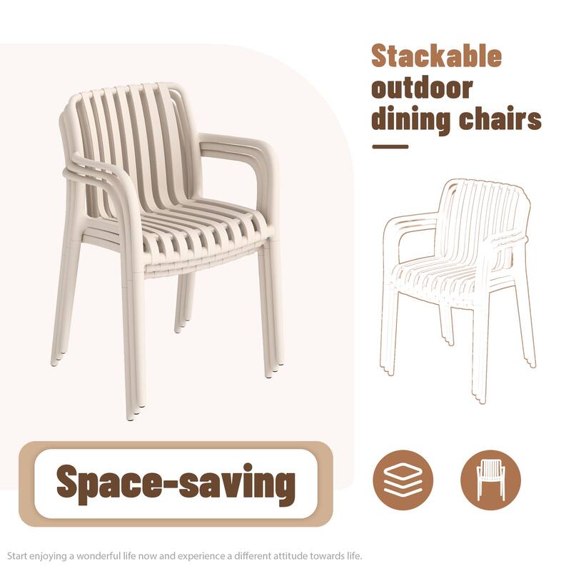 Outdoor Dining Set 5-Piece Stackable Plastic Lightweight Dining Armchair and Extendable Dining Table