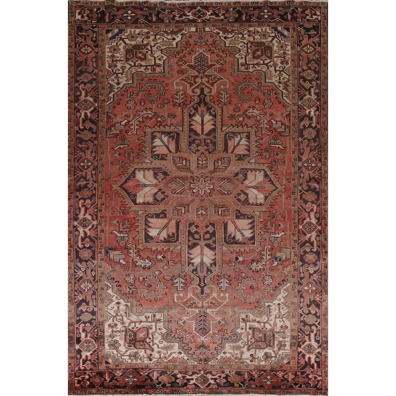 Vintage Geometric Traditional Heriz Persian Wool Area Rug Hand-knotted - 7'5" x 10'7"