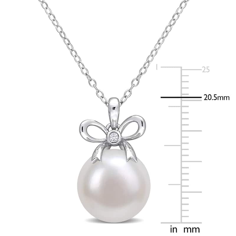 Miadora Sterling Silver Cultured Freshwater Pearl & Created White Sapphire Bow Necklace (12-12.5mm)