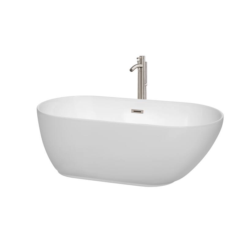 Wyndham Collection Melissa 60" Free Standing Acrylic Soaking Tub with - White / Brushed Nickel Trim