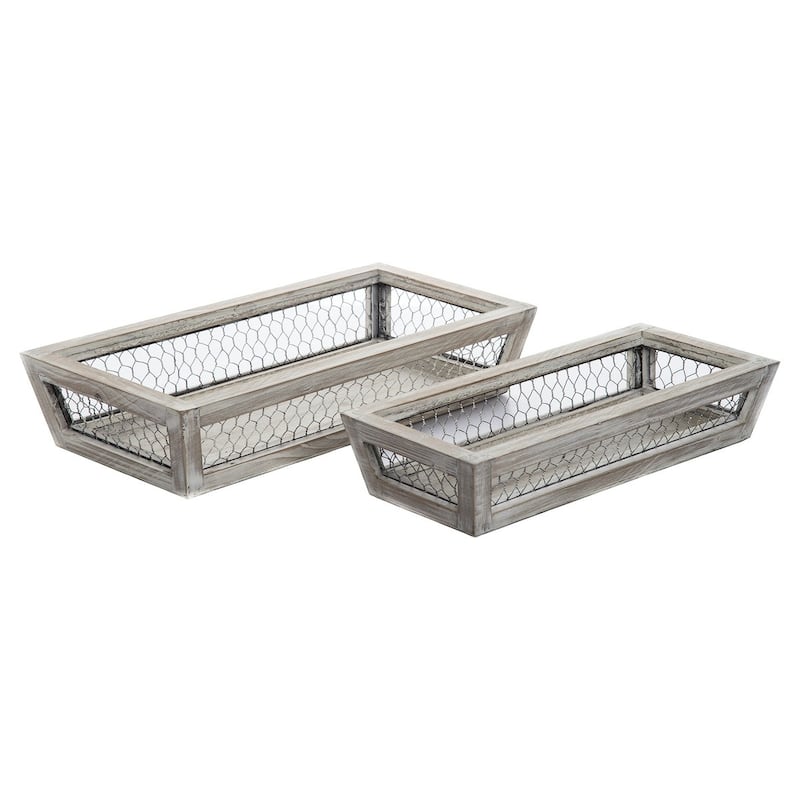 Chicken Wire Low Basket Set of 2 Easter Spring Home Décor Storage - 17.5 x 8.8 x 3.6/15.4 x 6.6 x