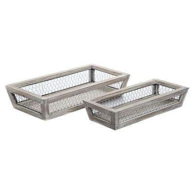 Chicken Wire Low Basket Set of 2 Easter Spring Home Décor Storage - 17.5 x 8.8 x 3.6/15.4 x 6.6 x