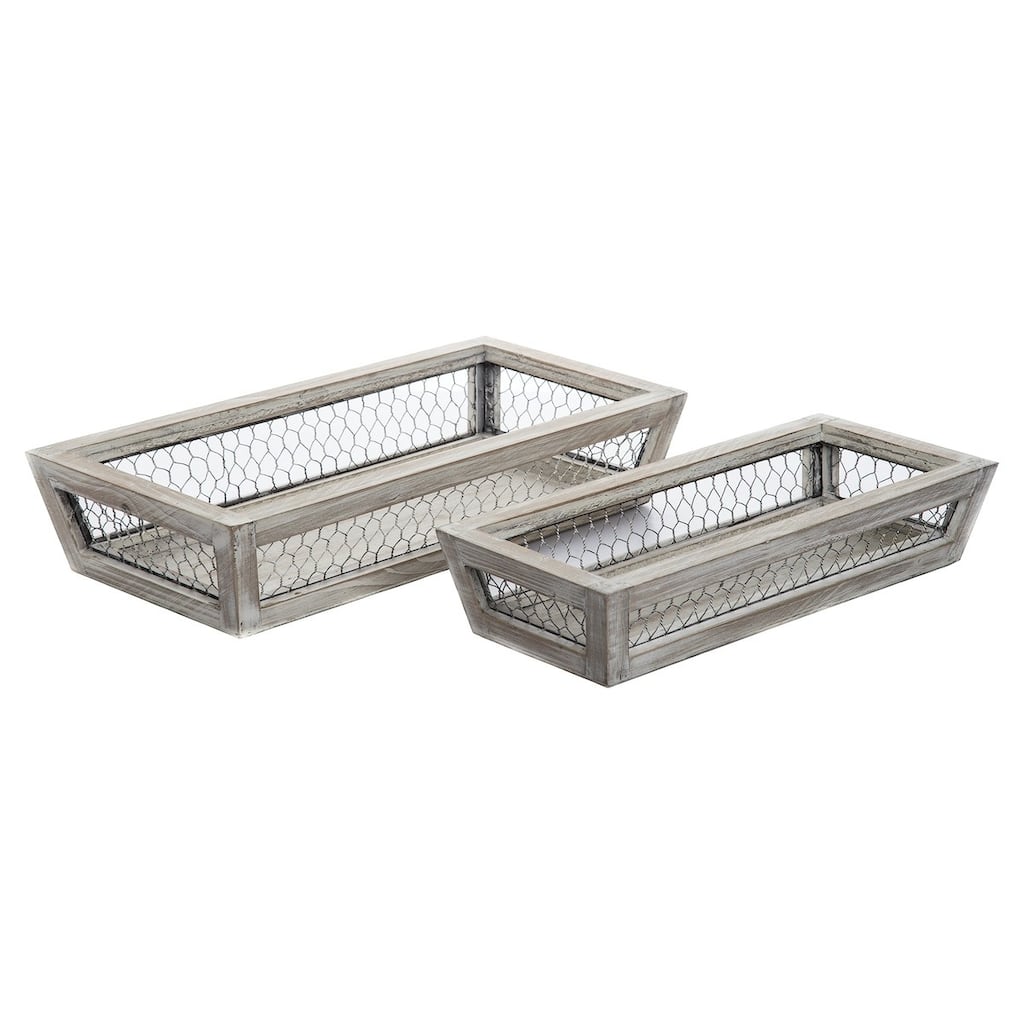 Chicken Wire Low Basket Set of 2 Easter Spring Home Décor Storage - 17.5 x 8.8 x 3.6/15.4 x 6.6 x