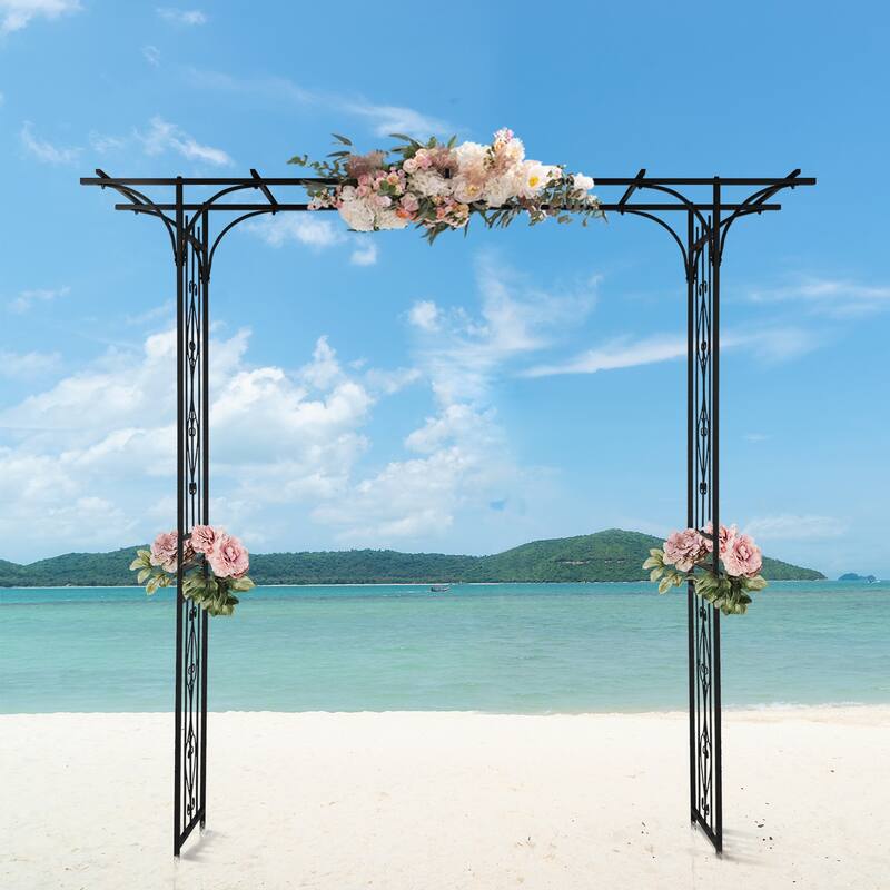 Black Matte Iron Garden Arch for Climbing Plants Vines Roses Backyard or Outdoor Decor - 58.3" x 16.1" x 85"