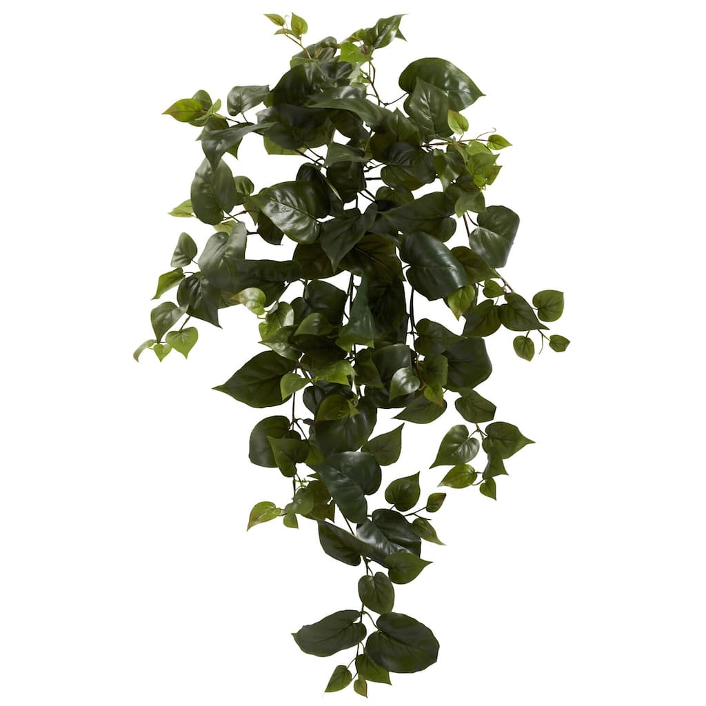 Hanging Artificial Plants Set of 3 - 34 Inch Philo Faux Foliage Decor - Green