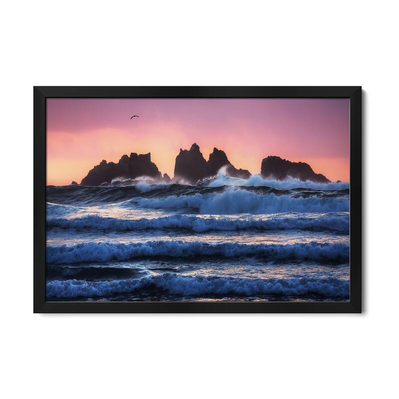 Bandon Beach Layers Premium Framed Poster by Daniel Gastager - Black - 24x16x1