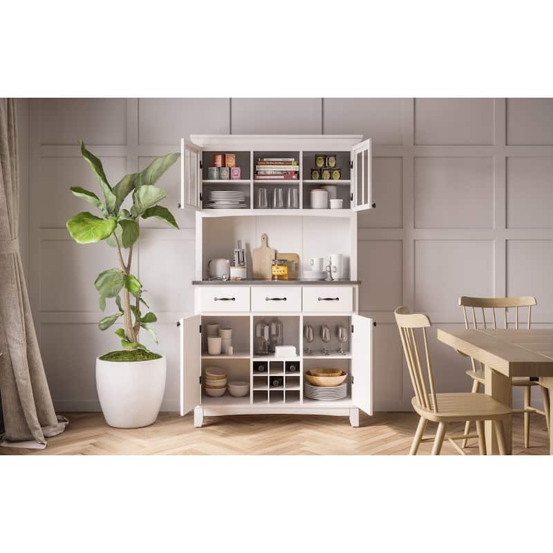 Homestyles Buffet Of Buffets Off-White Wood Buffet with Hutch - 44" x 17" x 72"