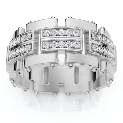 3/4Ct Men's Round Cut Diamond 10MM Wide Ring Wedding Band Gold Lab Grown
