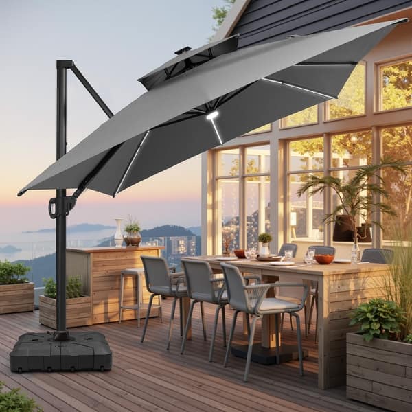 double tier patio umbrella 10 ft. Round Aluminum Cantilever Double-Tier Patio Umbrella in Beige (Base  Not Included) 7923-Thea