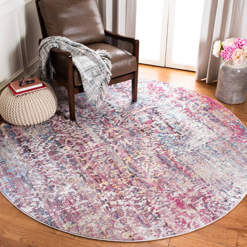 SAFAVIEH Bristol Pegguy Vintage Boho Oriental Polyester Rug - 7' Round - Pink/Multi