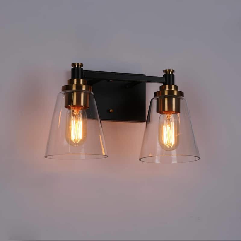 2/3/4-Light Modern Black Gold Bathroom Vanity Lights Glass Wall Sconces