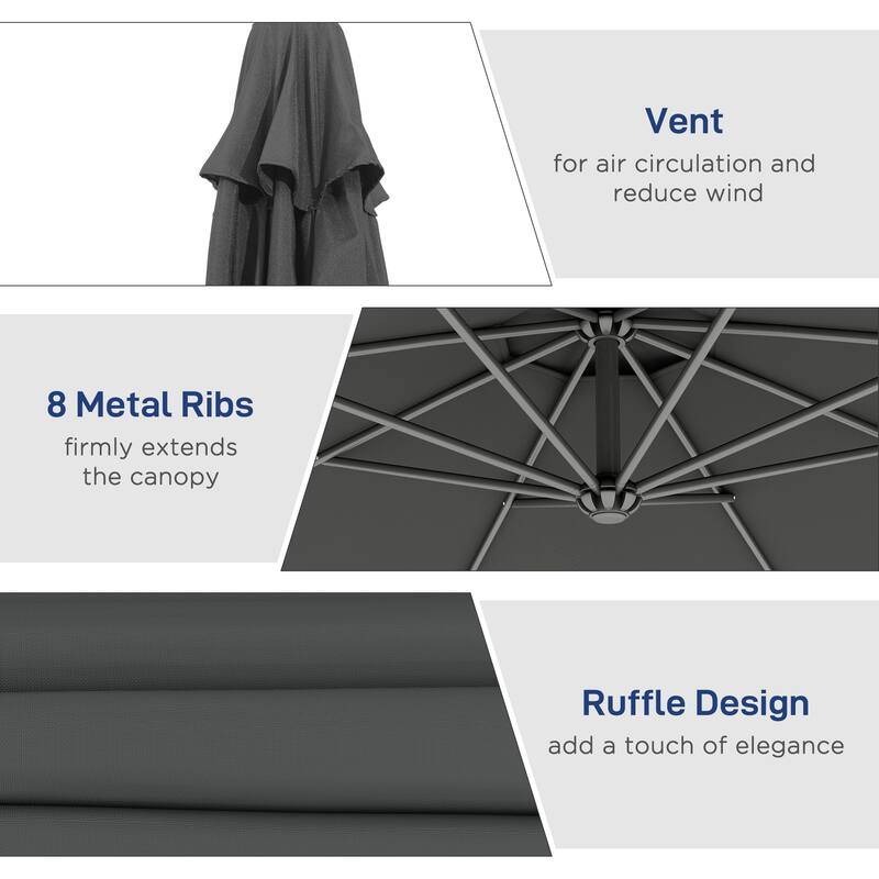 10ft UV and Water-Resistant Polyester Fabric Offset Patio Umbrella with Adjustable Crank and Stable Base - Dia.116.1" x 98.4"H