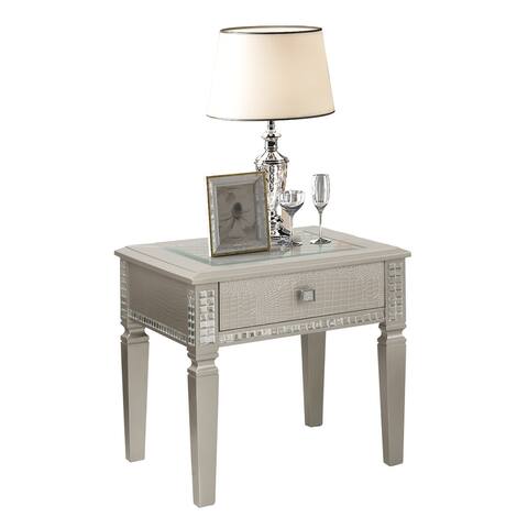 Titanic Furniture Nero Silver Wood End Table with Square Glass Inserts - 25" H x 24" W x 24" D