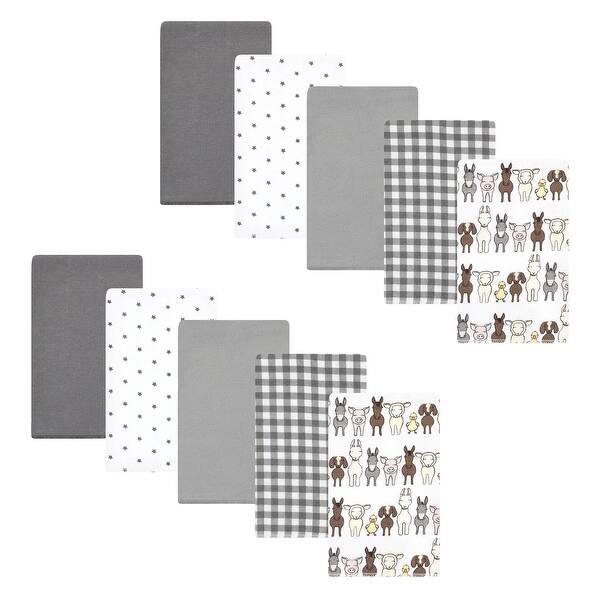 slide 1 of 1, Hudson Baby Cotton Flannel Burp Cloths, Farm Friends Grey 10-Pack, One Size - Farm Friends Grey 10-Pack - One Size One Size - Farm Friends Grey 10-Pack