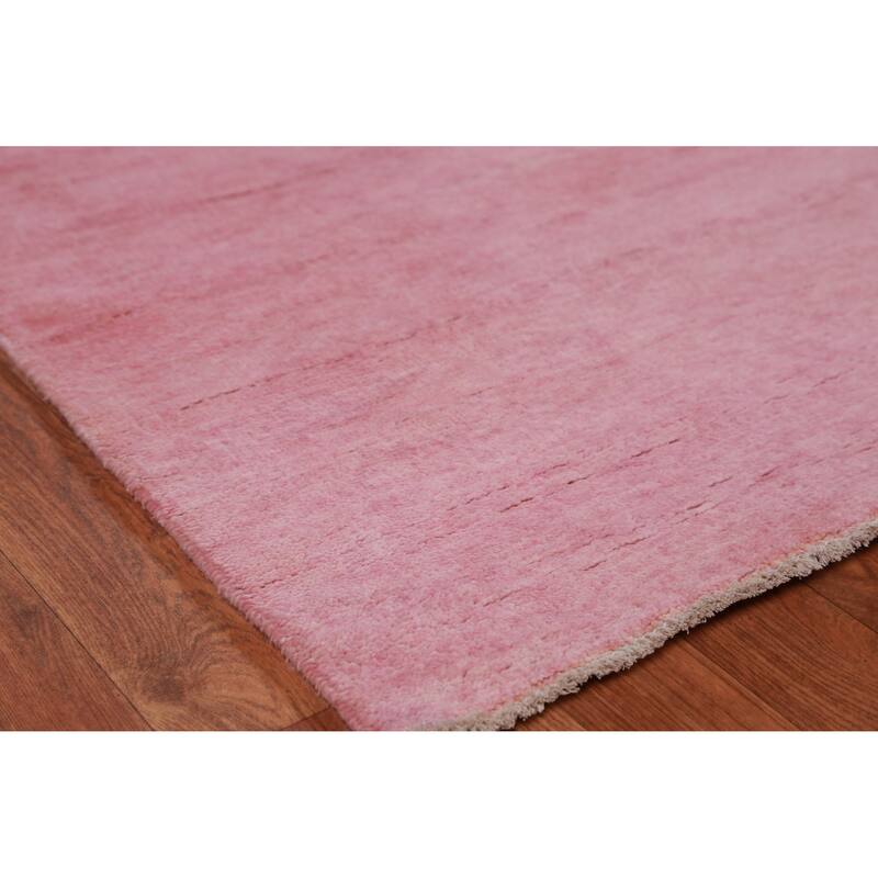 Hand Knotted Oriental 100% Wool Carpet Modern Solid Pink Gabbeh Area Rug - 12' 4'' X 9' 1''