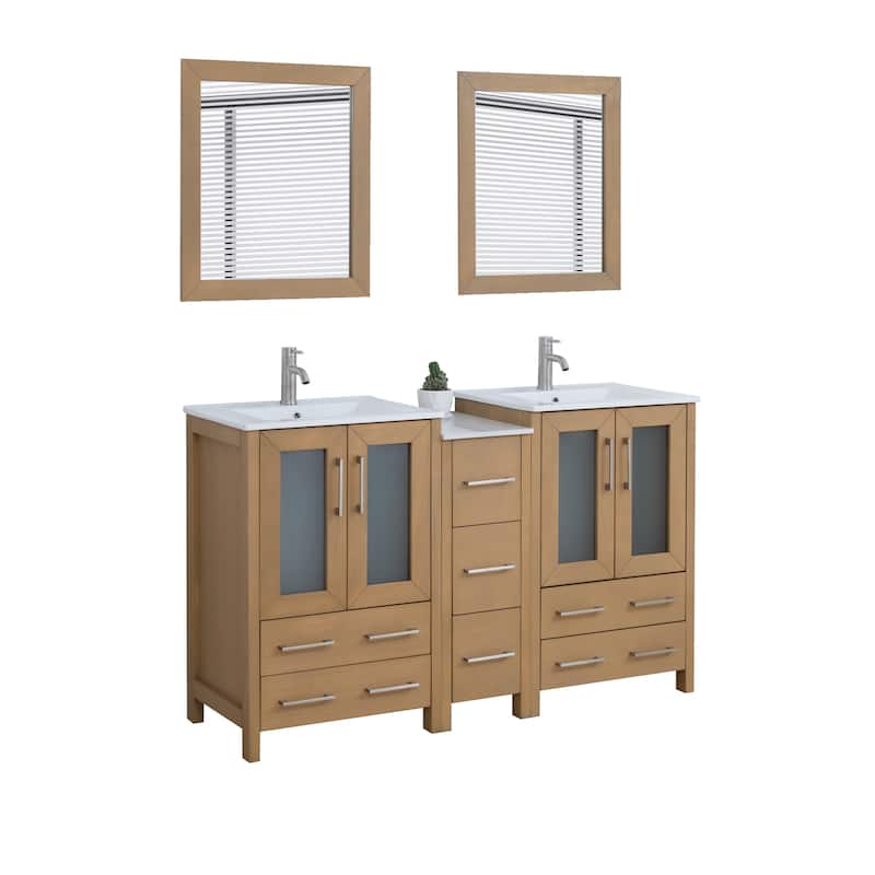 Vanity Art 60 in. Double Sink Bathroom Vanity with Top and Mirrors - 60 X 18.1 X 35.8