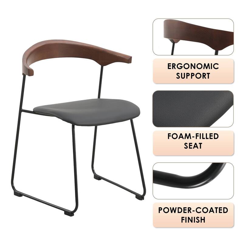 Upholstered Dining Chair in Leather with Iron Legs Set of 4 Lyra Collection