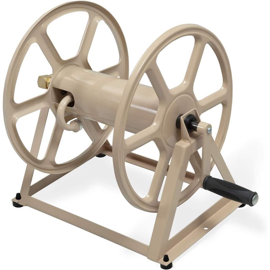 709 Steel Wall/Floor Mounted Hose Reel, Holds 200-Feet of 5/8-Inch Hose - Tan, 17.6 x 22 x 15