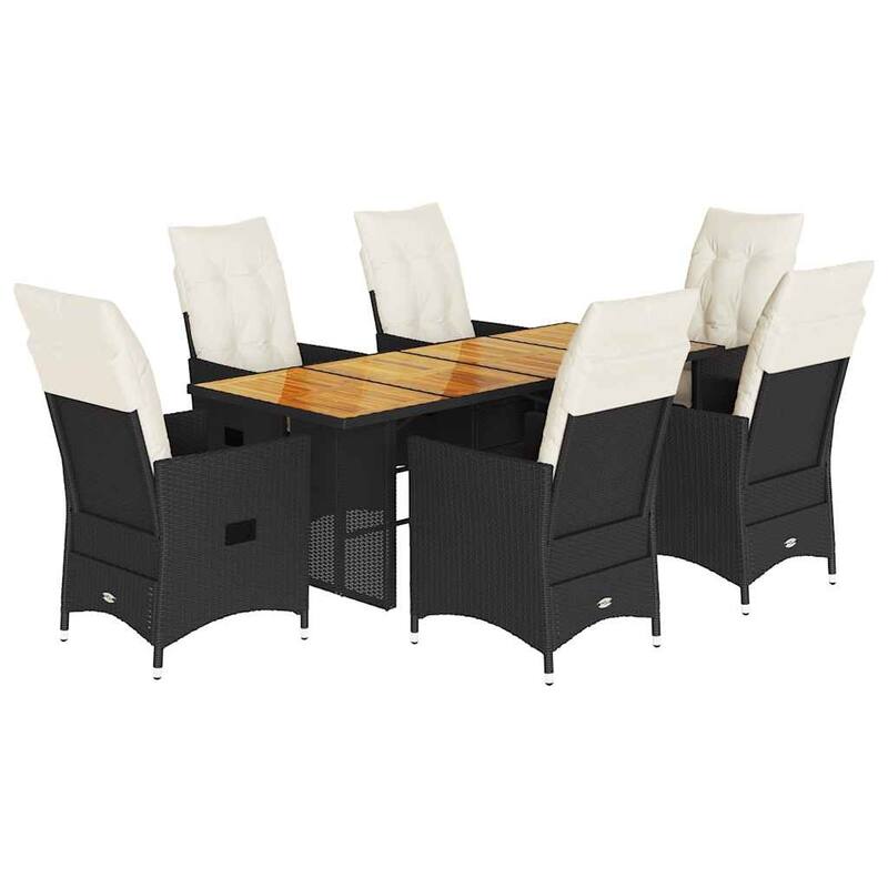 vidaXL Garden Dining Set Black, Cream White PE rattan 6-seater - 23.2 x 22.0 x 36.2 in