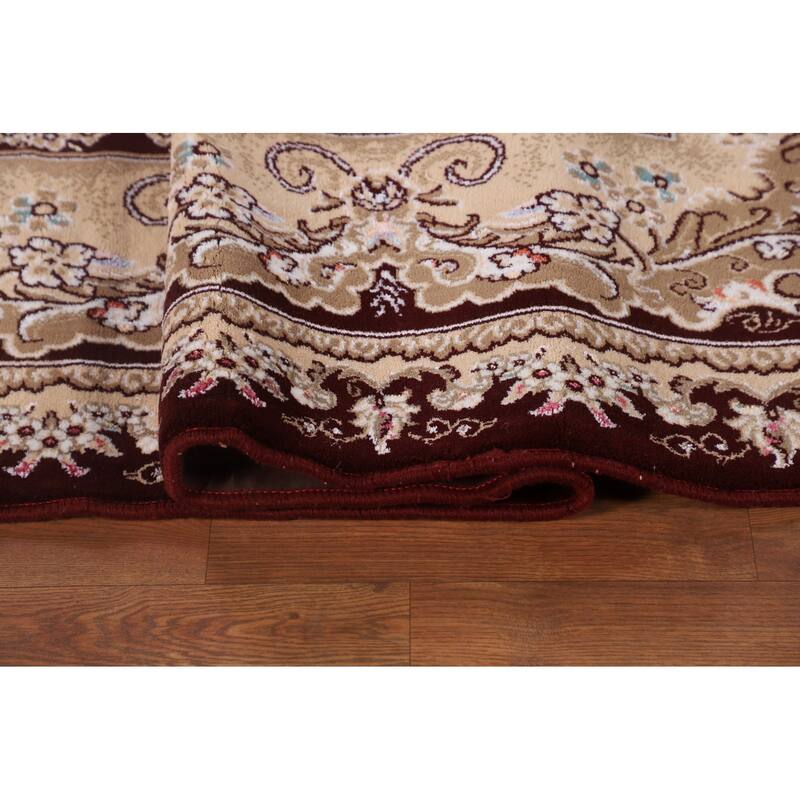Burgundy Medallion Tabriz Area Rug Machine Made Carpet - 9'9" x 13'2"