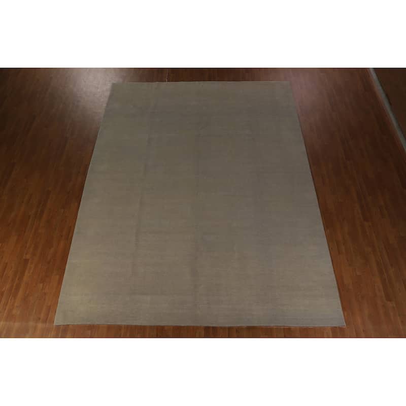 Hand Knotted Oriental 100% Wool Carpet Modern Solid Green Gabbeh Area Rug - 13' 2'' X 10' 3''