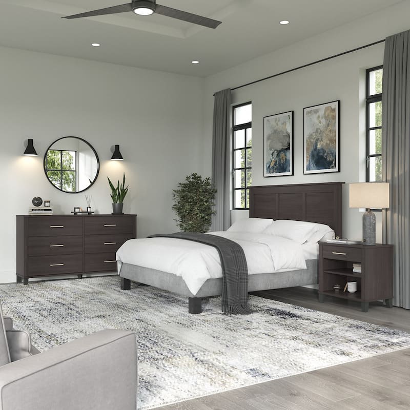 Somerset Ash Grey Headboard, Dresser and Nightstand Bedroom Set - Storm Gray