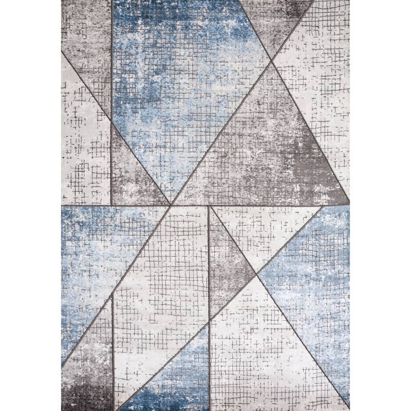 Denver Collection - Blue/Grey Crosshatched Triangles Rug