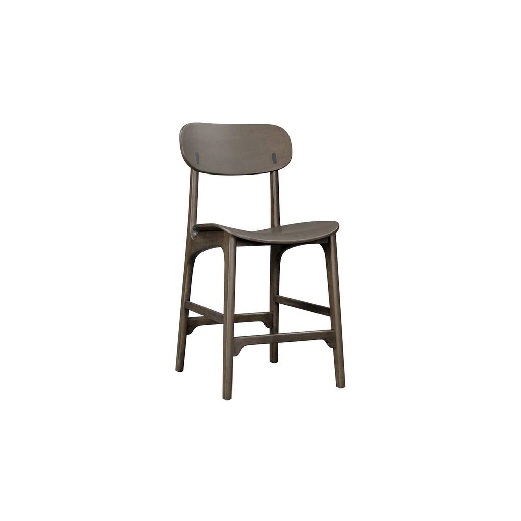 Seln 24 Inch Counter Stool Chair, Curved Seat, Open Back, Dark Gray Wood