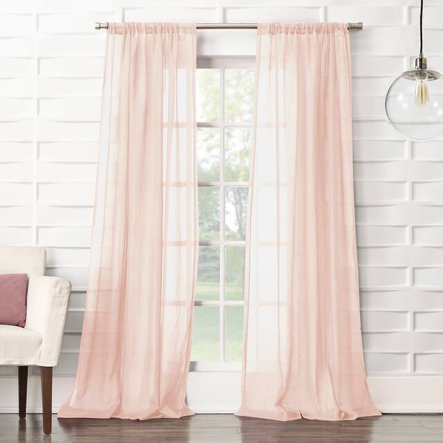 No. 918 Ladonna Crushed Texture Semi-Sheer Rod Pocket Curtain Panel, Single Panel - 50x63 - Blush