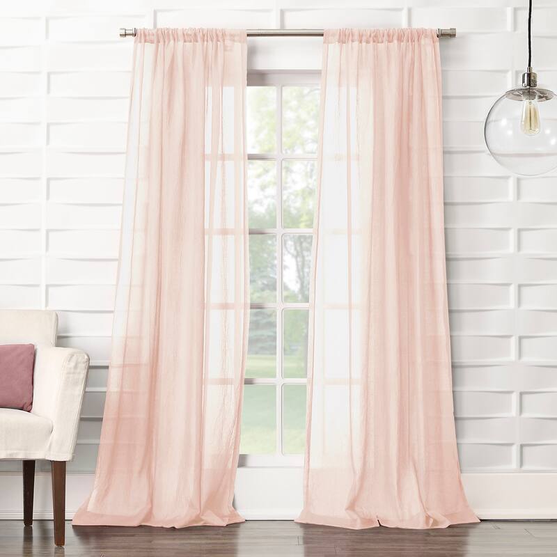 No. 918 Ladonna Crushed Texture Semi-Sheer Rod Pocket Curtain Panel, Single Panel - 50x63 - Blush