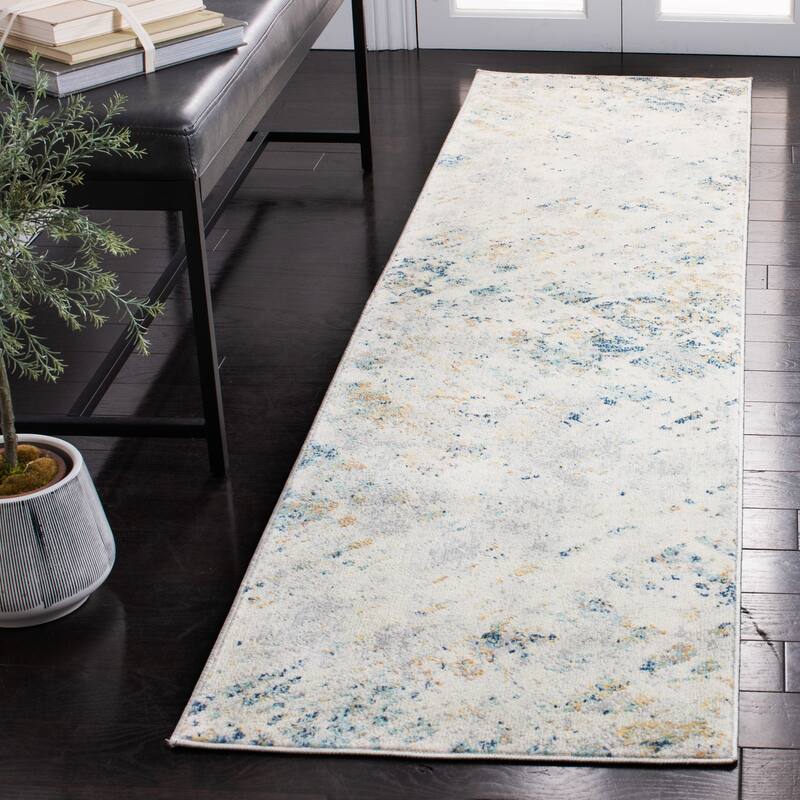 SAFAVIEH Aria Luiza Modern Abstract Rug - 2' x 8' Runner - Ivory/Blue