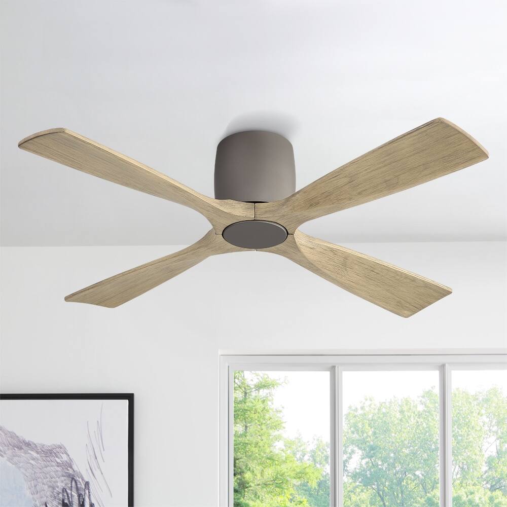 MLiAN 4 Soild Wood Blades Flush Mount Ceiling Fan Remote Control 6-Speed DC