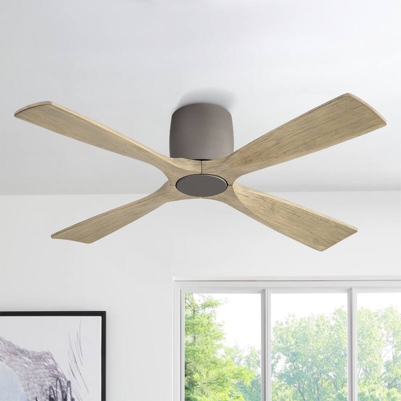 MLiAN 4 Soild Wood Blades Flush Mount Ceiling Fan Remote Control 6-Speed DC - Gray