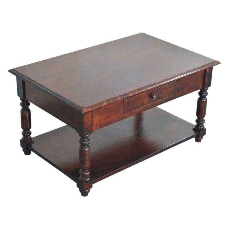 Artisan Furniture Solid Wood Turned Legs Cherry Console Table, Dark brown,1 Drawer,1 Storage area