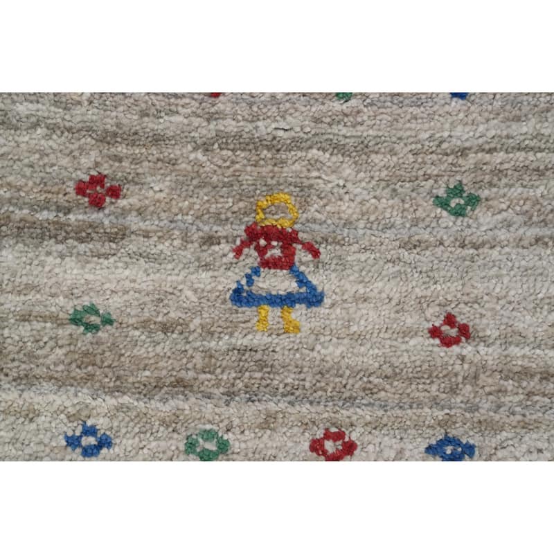 Hand Knotted Oriental Viscose Silk Carpet Tribal Animal Pictorial Beige & Ivories Gabbeh Area Rug - 11' 9'' X 8' 10''