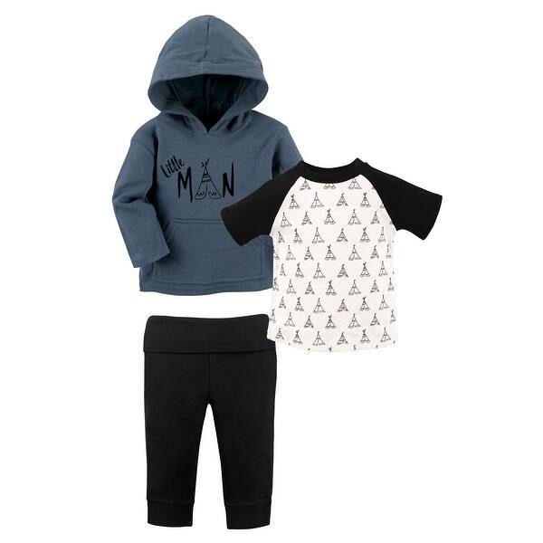slide 1 of 1, Yoga Sprout Toddler Boy Cotton Hoodie, Bodysuit or Tee Top, and Pant, Little Man Toddler 2T - Little Man Toddler