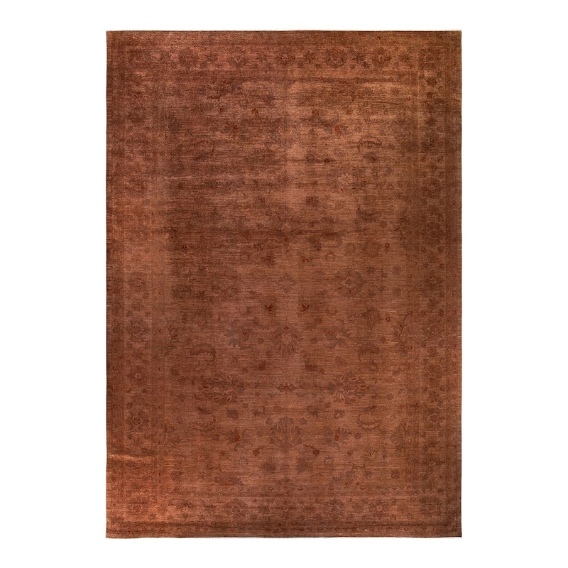 Overton Hand Knotted Wool Vintage Inspired Modern Contemporary Overdyed Brown Area Rug - 12' 0" x 17' 10"