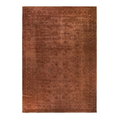 Overton Hand Knotted Wool Vintage Inspired Modern Contemporary Overdyed Brown Area Rug - 12' 0" x 17' 10"
