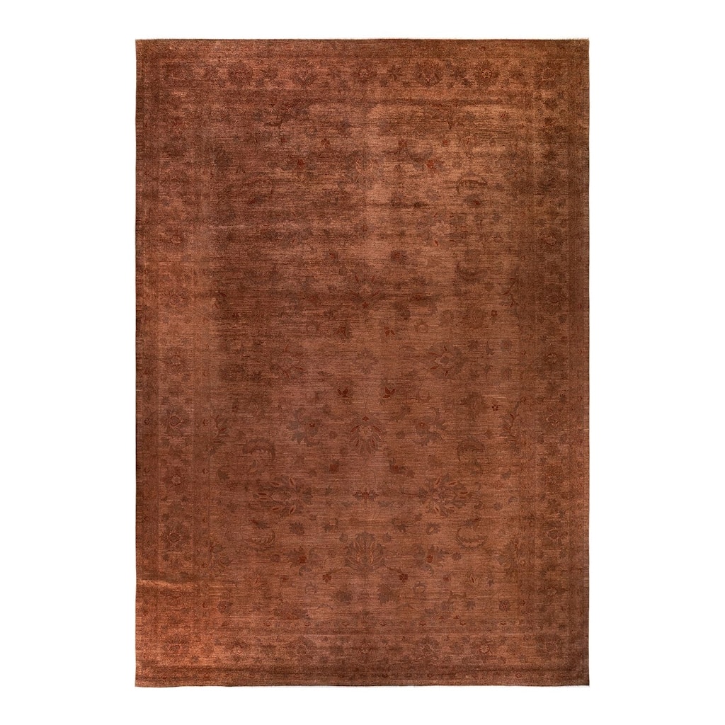 Overton Hand Knotted Wool Vintage Inspired Modern Contemporary Overdyed Brown Area Rug - 12' 0" x 17' 10"